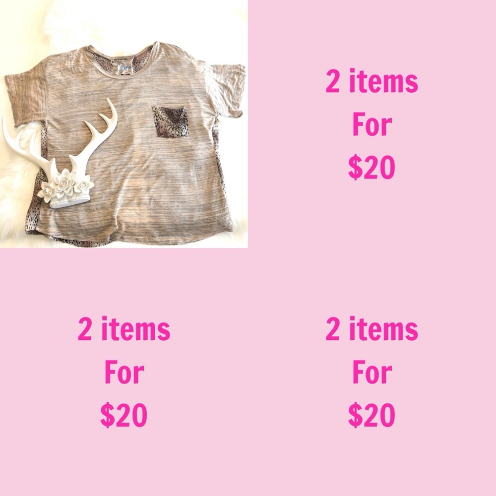 3/$30 Blue Life Womens Tan Beige Animal Print Chiffon Split Back Tee Size Small